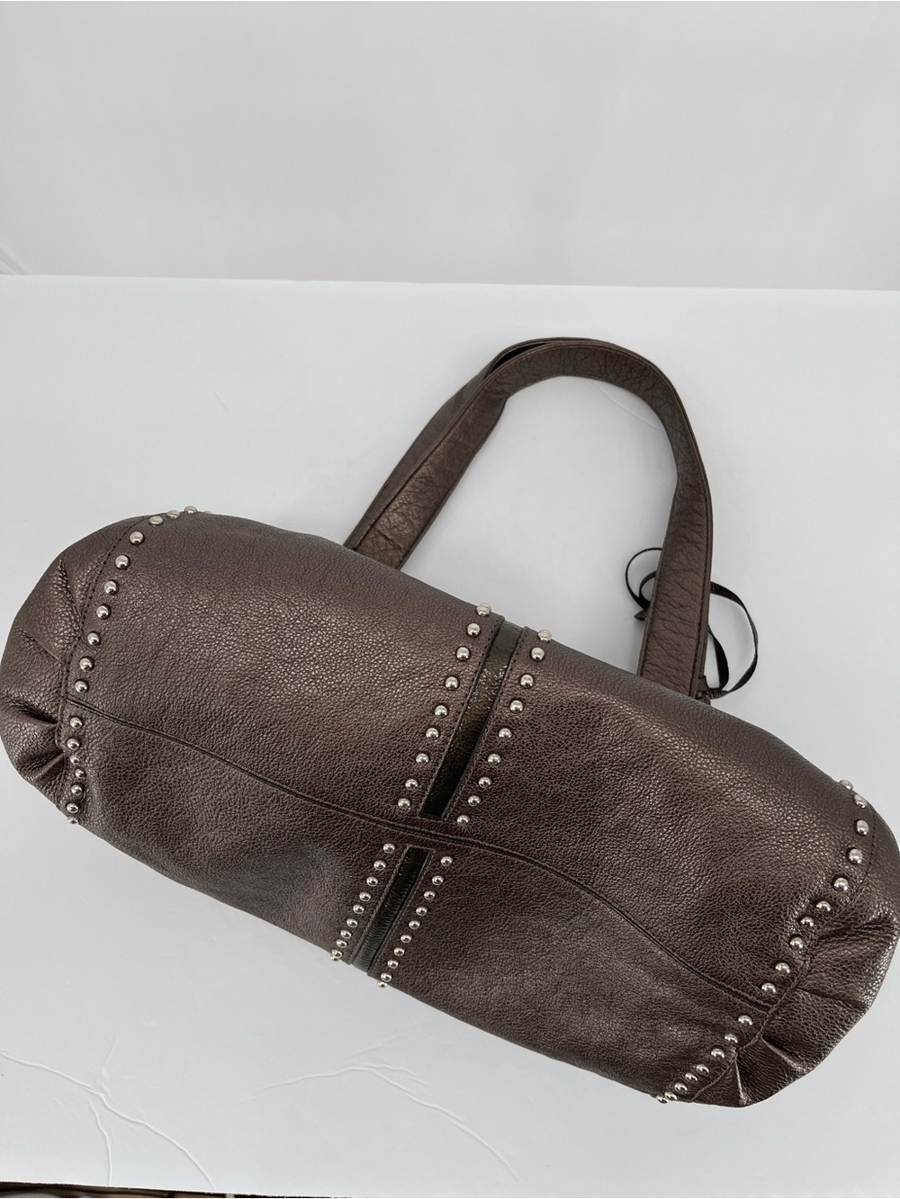 Brighton Metallic Bronze Leather Studded Shoulder Tote Bag Heart Charm L Hobo - Picture 12 of 12